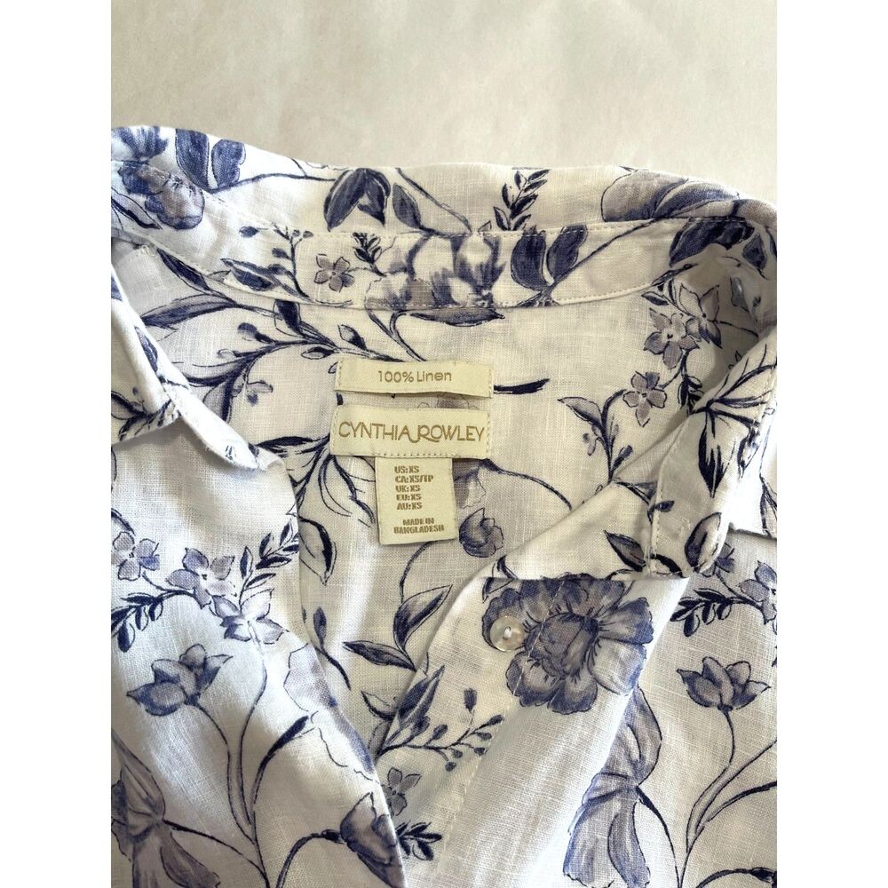 Cynthia rowley 100% linen button up shirt tropical vacation beach resort womenXS - Picture 3 of 5